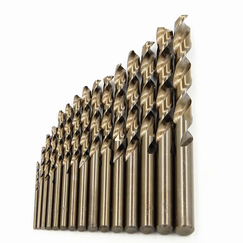 15pc M35 cobalt contient du foret hélicoïdal à tige droite jaune rôti 1.5-10mm acier rapide jeu d'outils d'ouverture de trou de meulage complet
