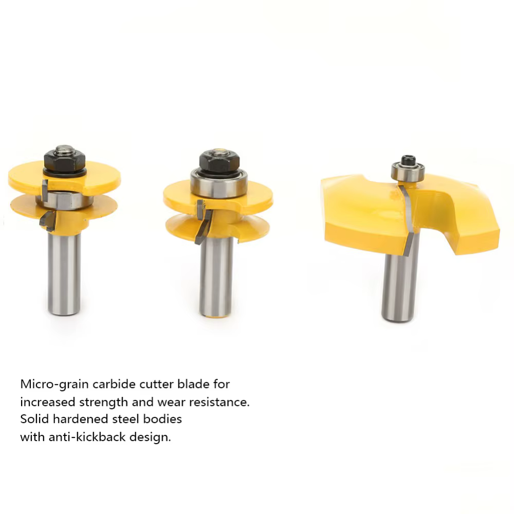 Lot de 3 fraises à queue de 1/2 pouce en carbure cémenté pour profilés et moulures, design arrondi