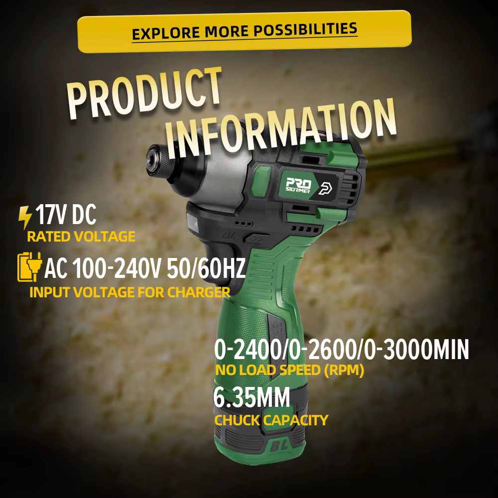 PROSTORMER – tournevis électrique 17V, perceuse/visseuse sans fil 140nm, batterie 1500mAh, outils électriques hexagonaux rechargeables