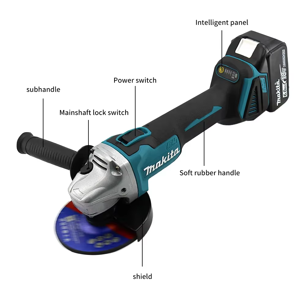 Makita 18V Nouvelle meuleuse sans fil DGA404 avec disque de 125 mm, batterie Li-4-1/2” / 5” 6,0 Ah, pour le meulage du métal et la découpe du bois