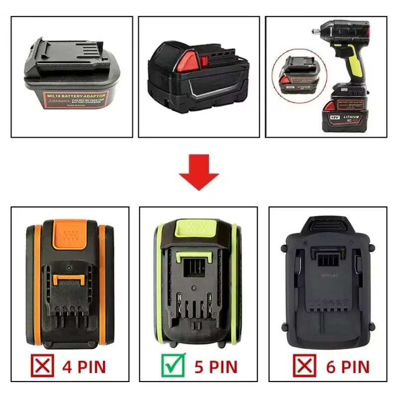 Pour Batteries au Lithium Dewalt/Milwaukee/Devon 18V 20V compatibles avec Worx 20V 5pin batterie outils électriques