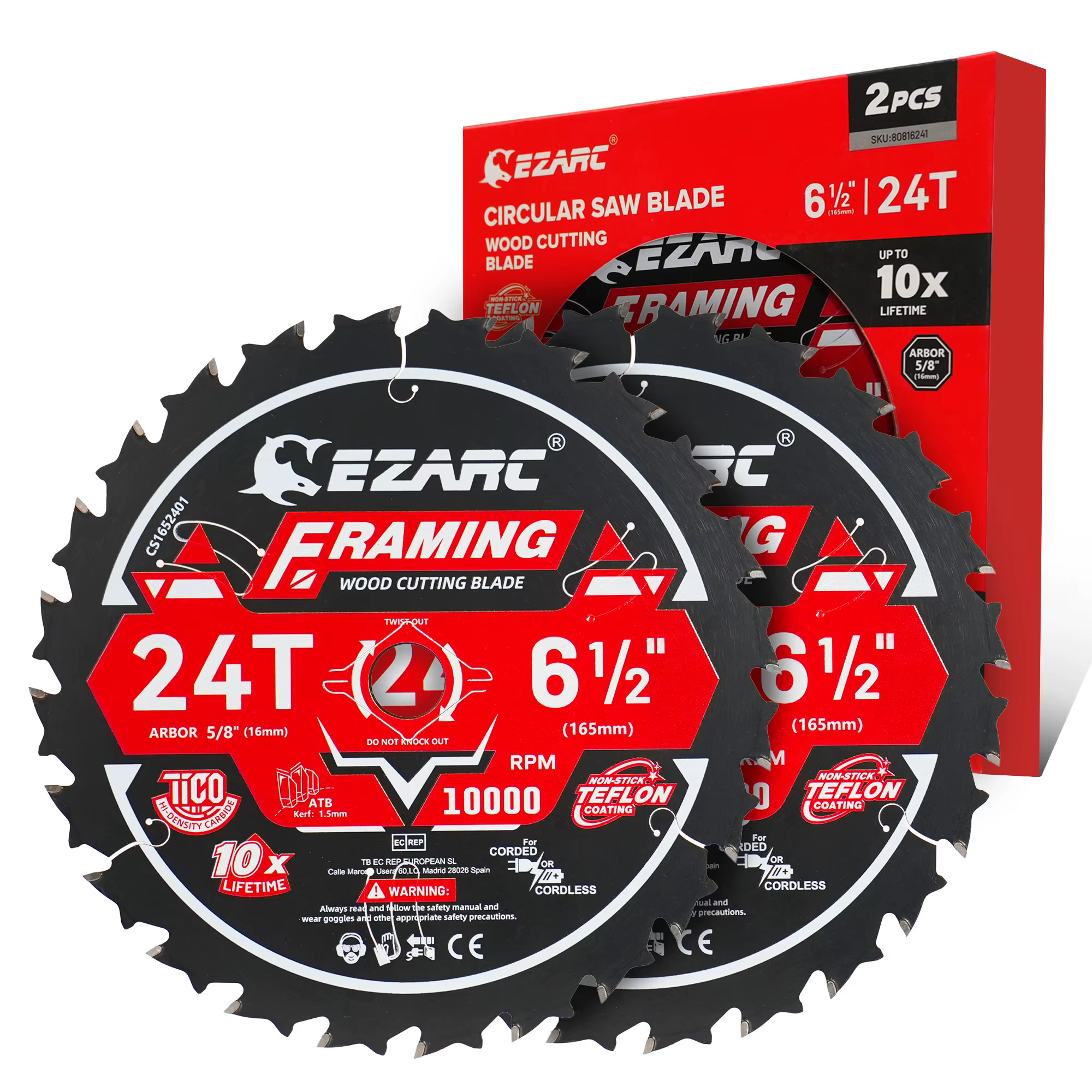 Lame de scie circulaire EZARC 6-1/2 pouces 24T/40T/60T