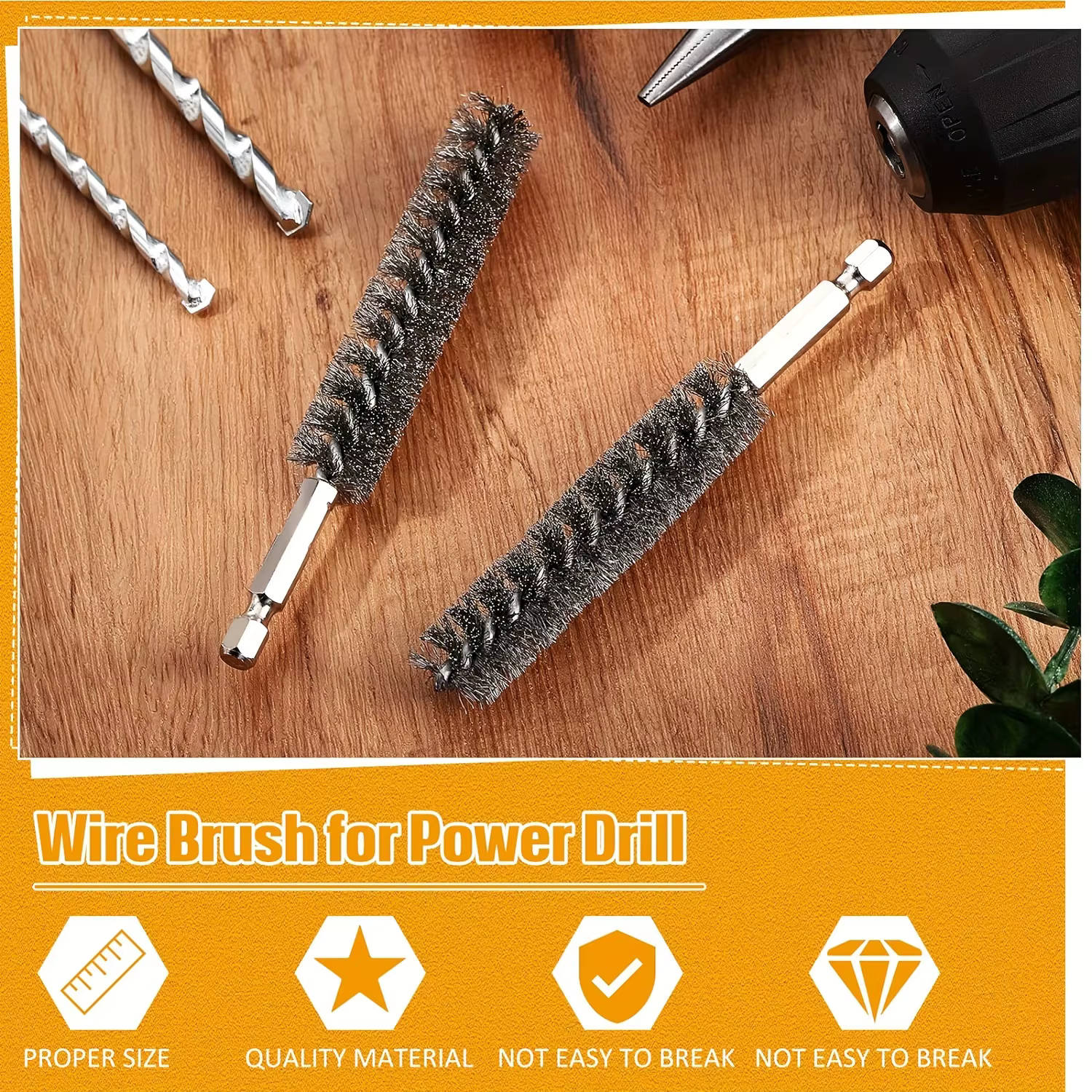 Brosse métallique en acier à tige hexagonale