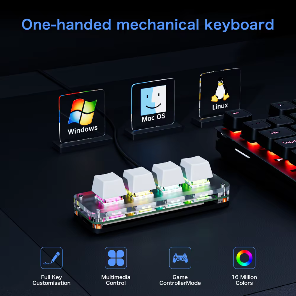 Clavier mécanique USB, bouton de programmation personnalisé, 4 touches, Mini clavier d'échange à chaud, Photoshop, programmation RGB, jeu Macro
