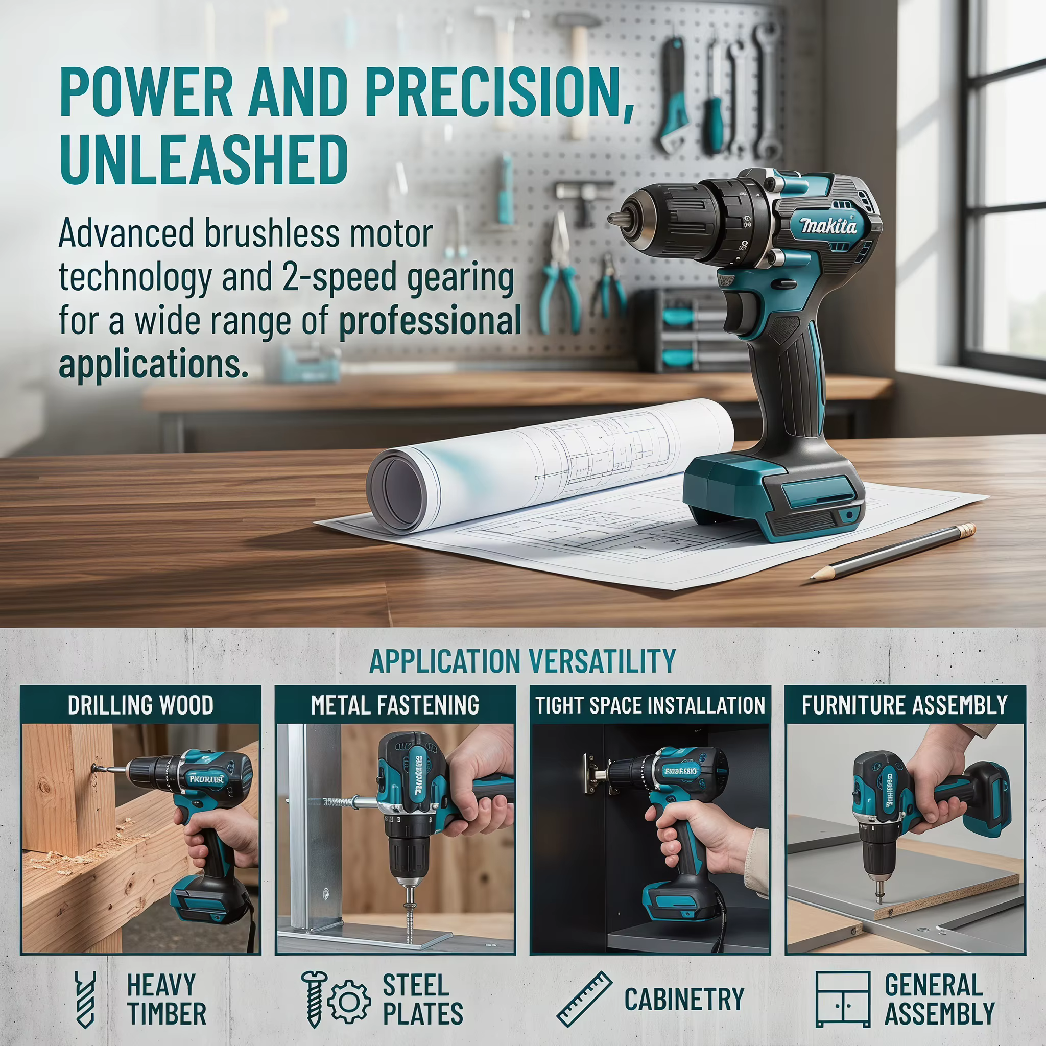 Perceuse-visseuse sans fil Makita DDF487 18V, moteur sans balais, couple de 40 Nm, outil pour la réparation domestique et l'assemblage de meubles