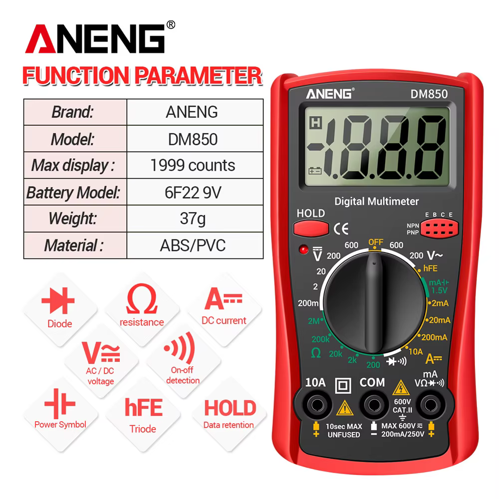 ANENG DM850 multimètre numérique professionnel automatique 1999 points testeur de tension AC/DC