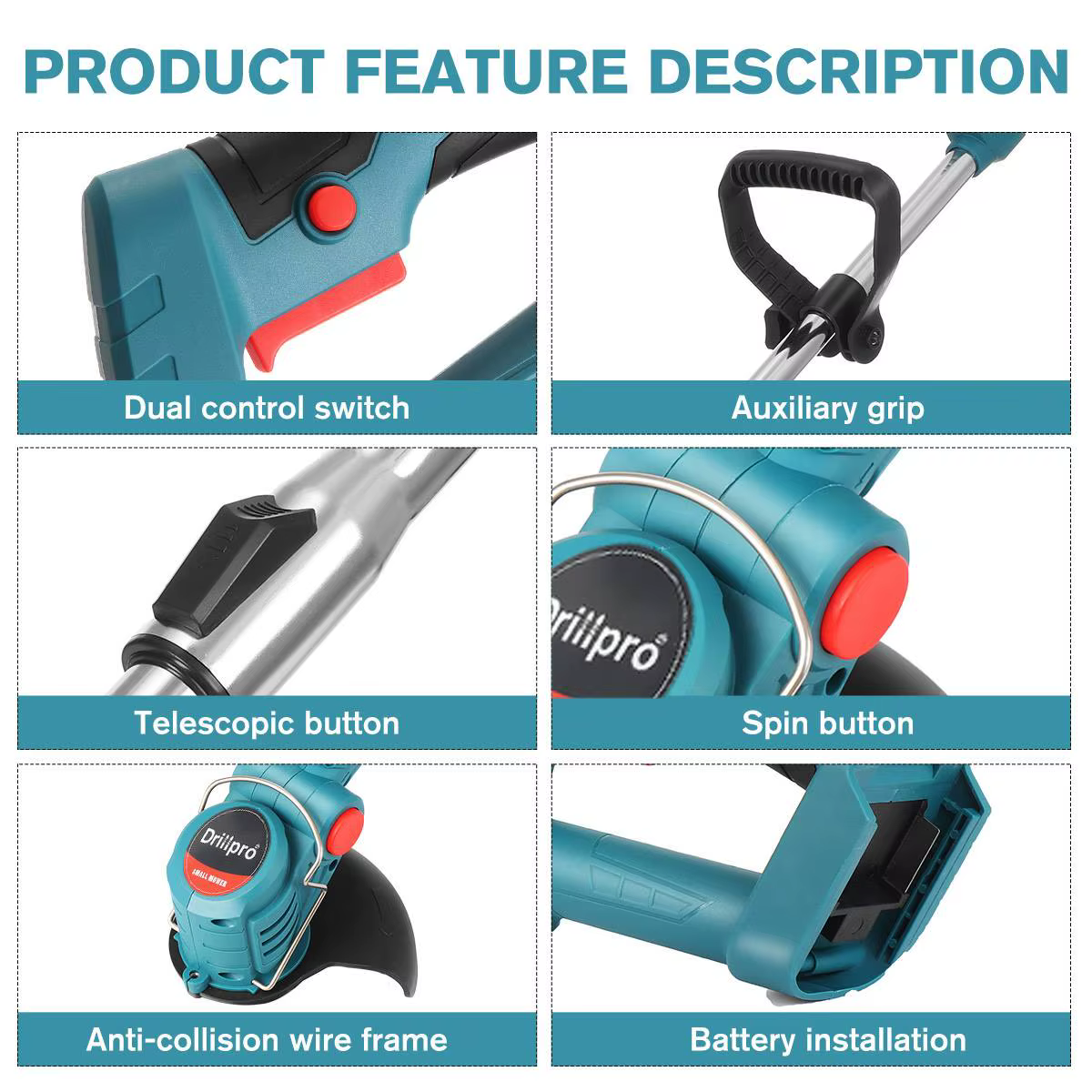 Drillpro-Tondeuse à Gazon Électrique Sans Fil 21V 900W
