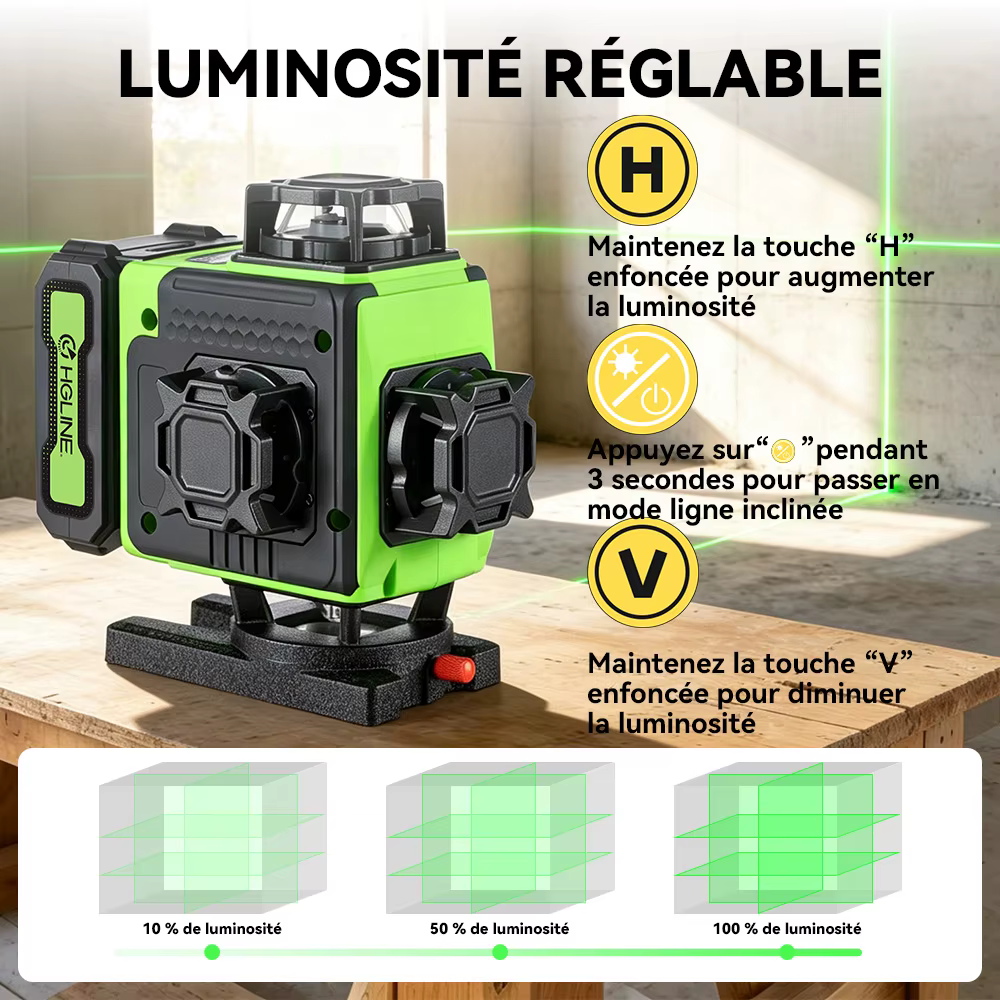 HGLINE 16 lignes niveau Laser APP télécommande niveaux horizontaux verticaux affichage de puissance de la Machine nivellement Laser avec trépied de 100 cm