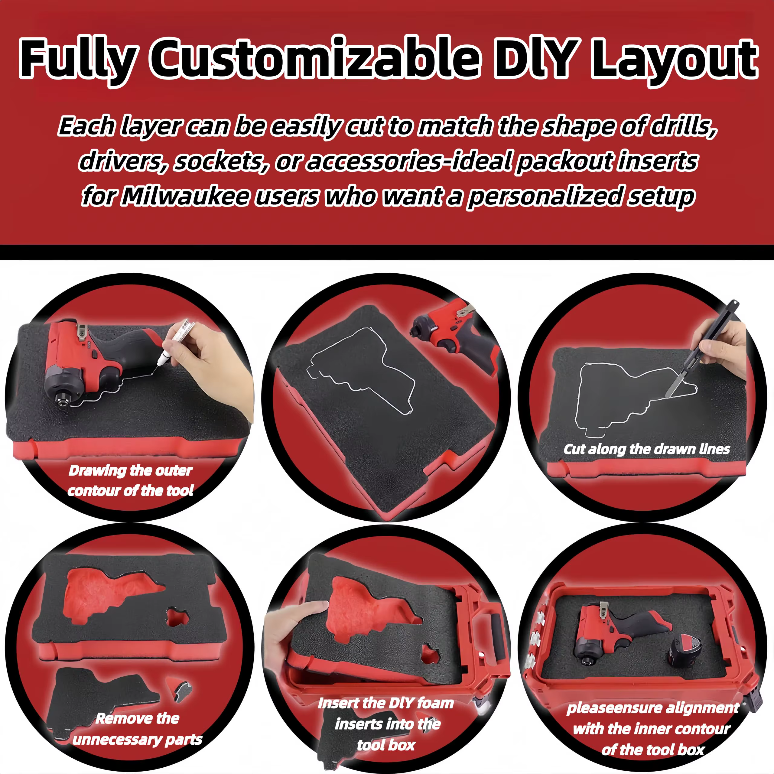Insert en mousse pour boîte à outils 48-22-8435 compatible avec les boîtes Milwauke Packout