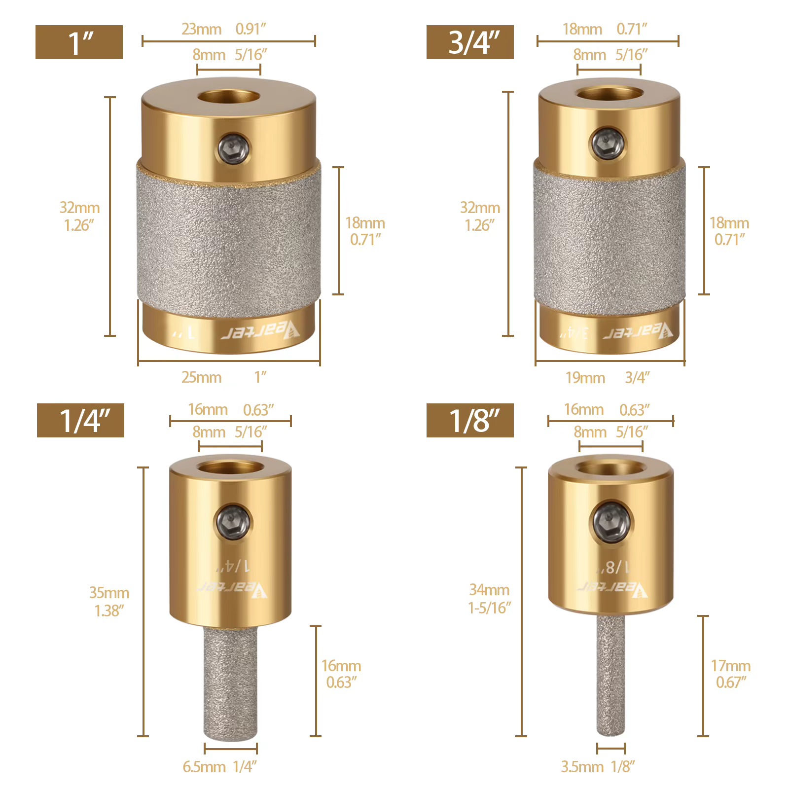 Lot de 4 embouts de meulage diamantés pour vitraux