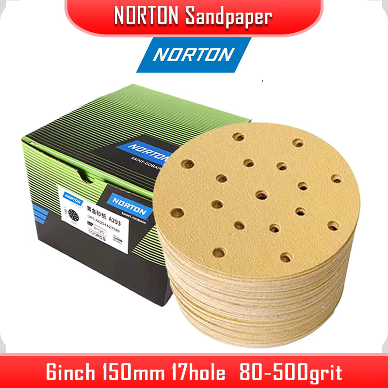 NORTON disque de ponçage 6 pouces 150mm 17 puits papier abrasif sec pour FESTOOL/MIRKA/3M ect ponceuse Auto peinture mastic polissage flocage