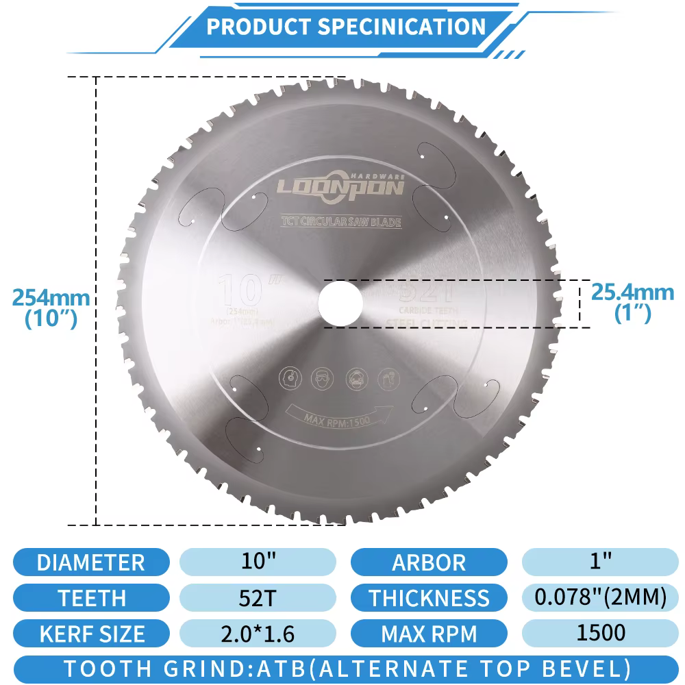 Lame de coupe en métal 254mm/10 pouces 52T