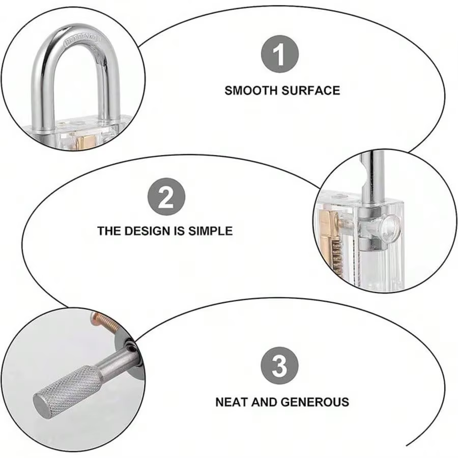 Kit de formation professionnel pour serruriers, cadenas transparent avec outil de crochetage 2-en-1 pour la pratique du crochetage, utilisation légale uniquement