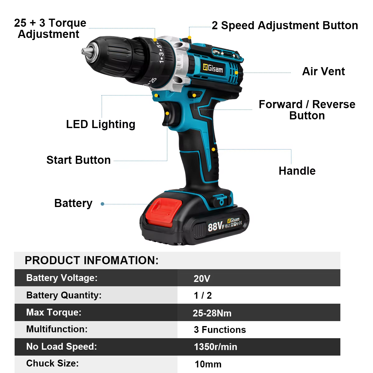 Perceuse sans fil 21V, tournevis électrique