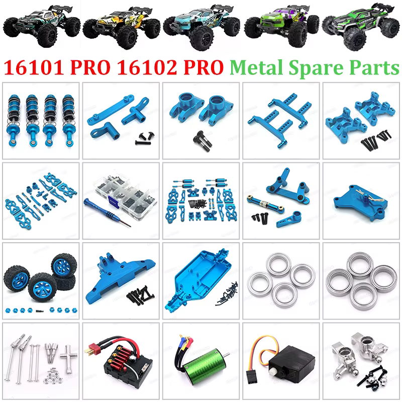 16101 PRO 16102 PRO SG116 MAX PRO Pièces de châssis en métal bleu améliorées : bras oscillant, amortisseur, boîte de vitesses, arbre de transmission, roulement de roue