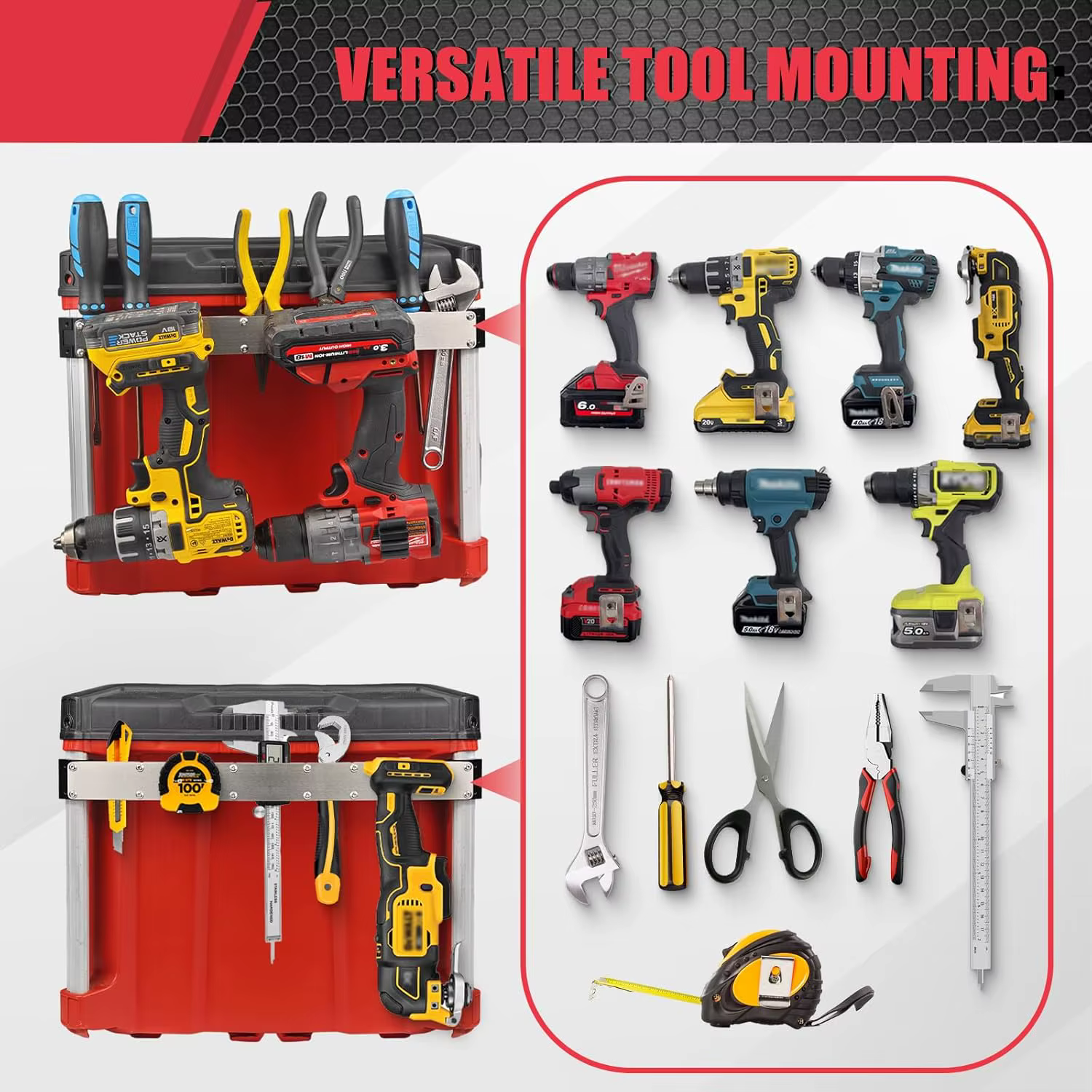 Support de perceuse électrique adapté à la boîte à outils d'emballage Milwaukee
