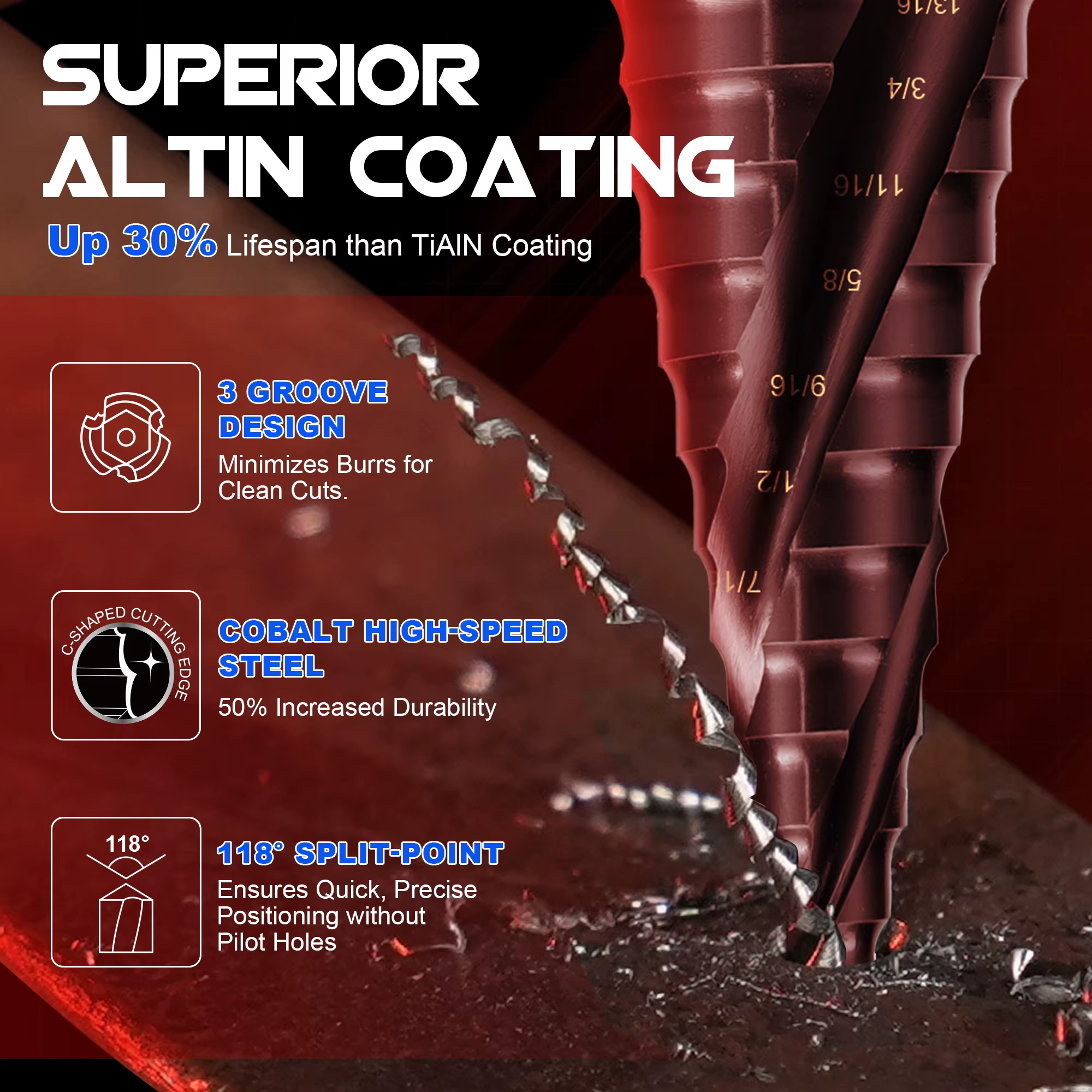 Foret étagé EZARC M35 HSS Cobalt AlTiN pour métal