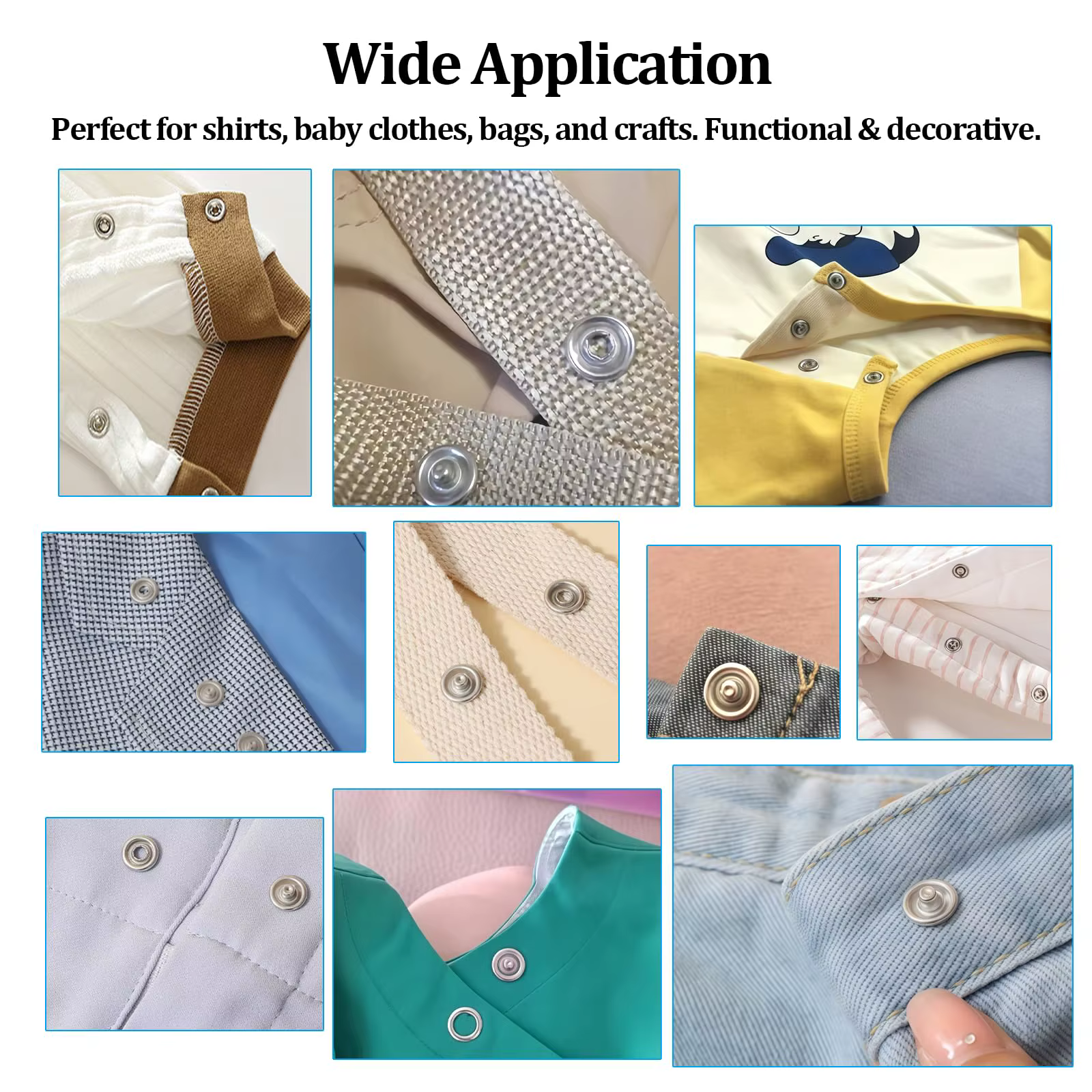 Kit de boutons-pression, ensemble de boutons-pression métalliques avec pince de fixation, outil de pressage et boîte, boutons-pression anti-rouille pour bricolage, outil de fixation de boutons