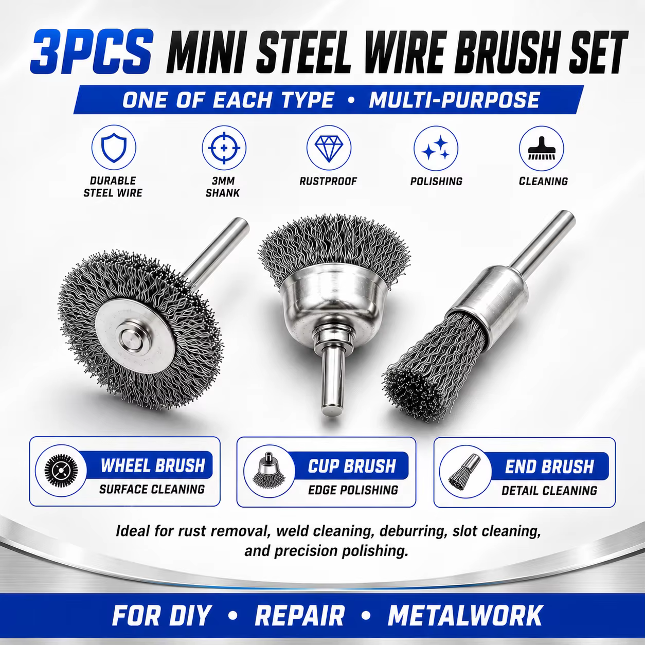 Lot de 3 mini-brosses métalliques