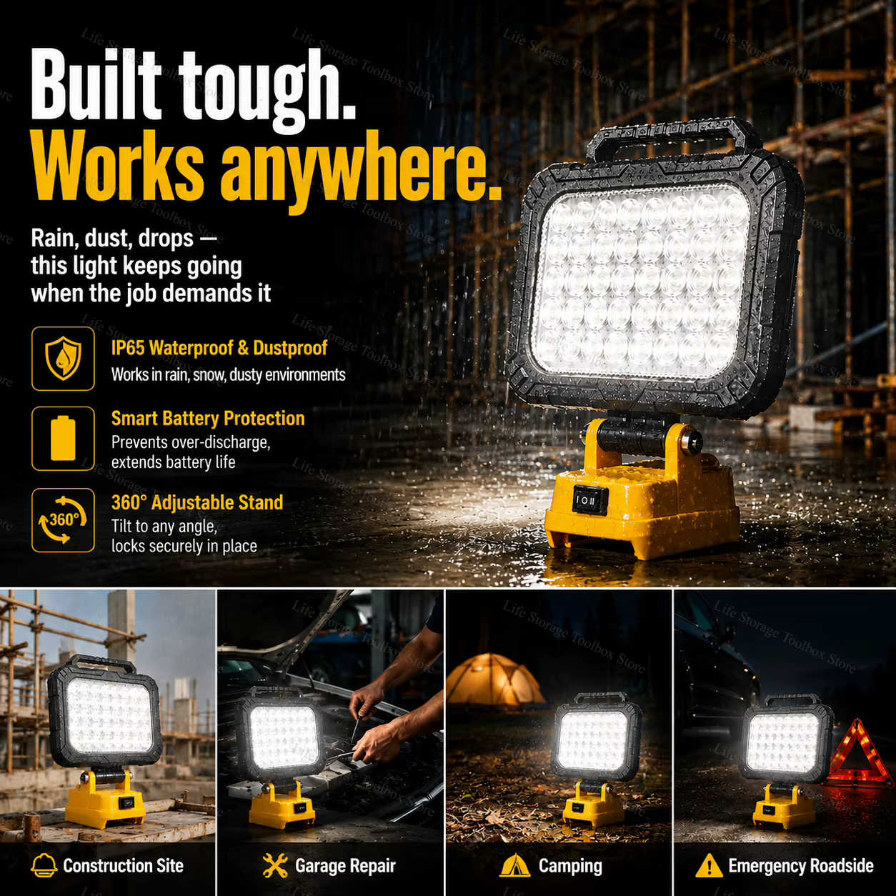 Lanterne de travail LED pour batterie Li-ion Dewalt 18V 20V avec double ports USB
