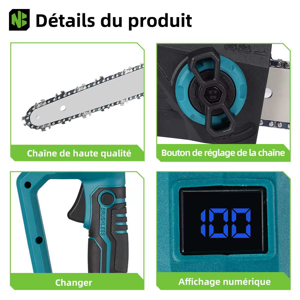 NEWBENY 12 pouces scie électrique sans brosse sans fil efficace jardin travail du bois outil