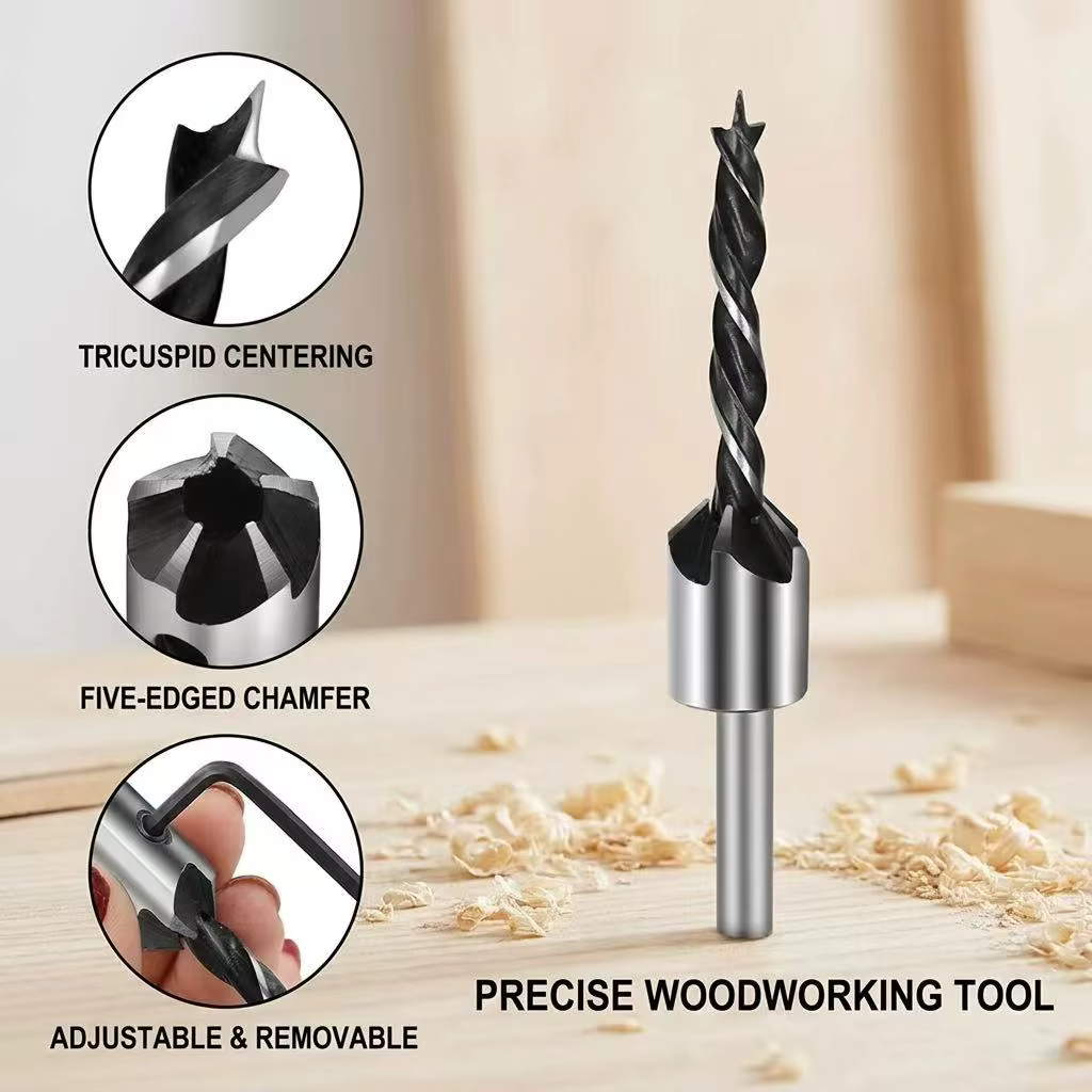 Jeu de 4 forets à chanfreiner à trois pointes de 3-6 mm pour le travail du bois