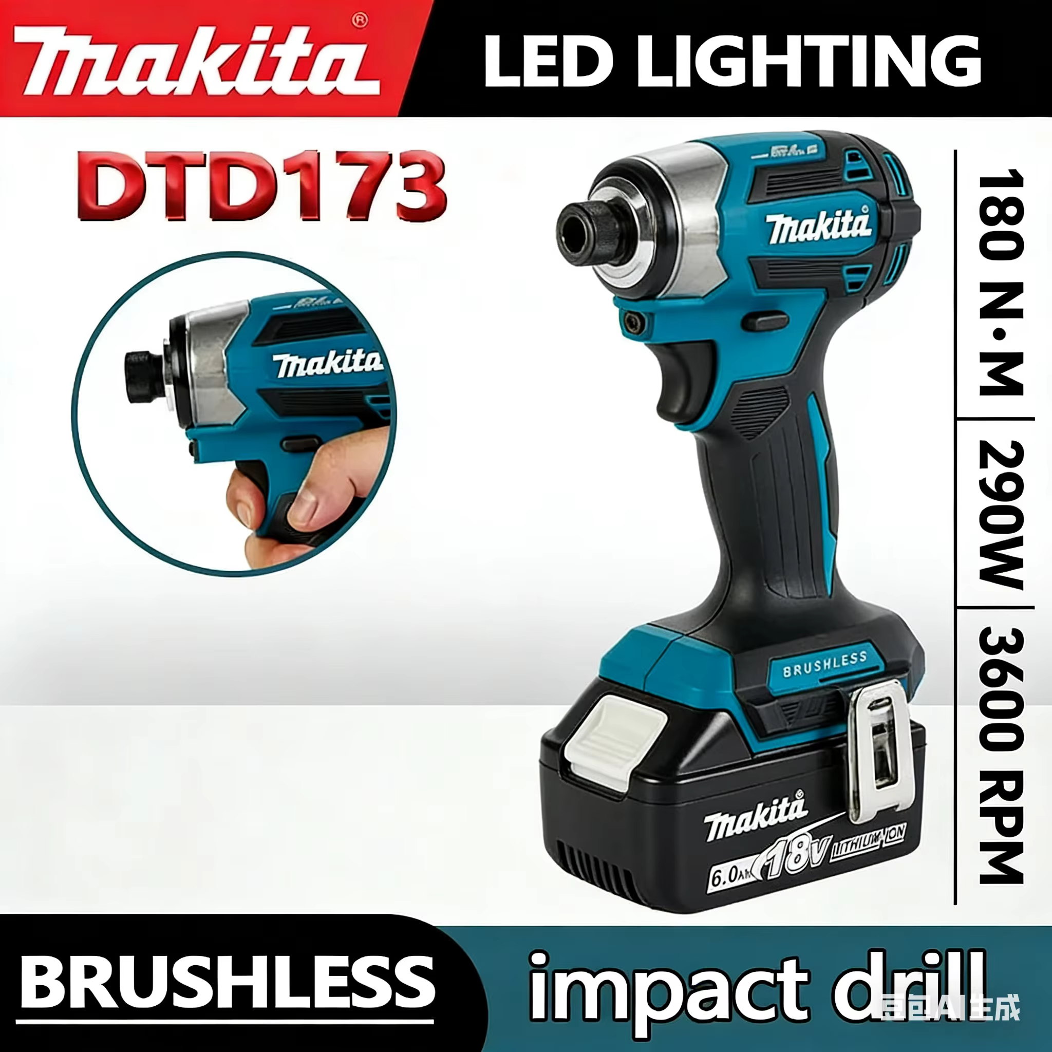 Makita DTD173 18V Perceuse à percussion sans fil au lithium