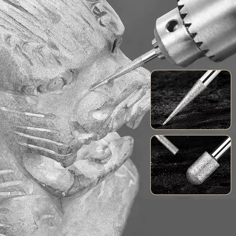 Jeu de 30 fraises diamantées avec étui – tige 2.35/3mm pour outils Dremel et rotatifs