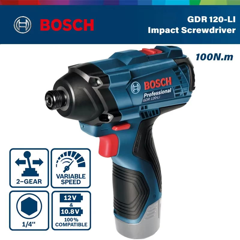BOSCH GDR 120-LI tournevis à percussion 12V sans fil Rechargeable 1/4 pouces 100Nm