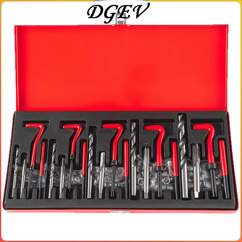 Kit de réparation de filetages DGEV 131 pièces avec inserts Helicoil, manchons, inserts filetés, tarauds et forets pour M5 M6 M8 M10 M12