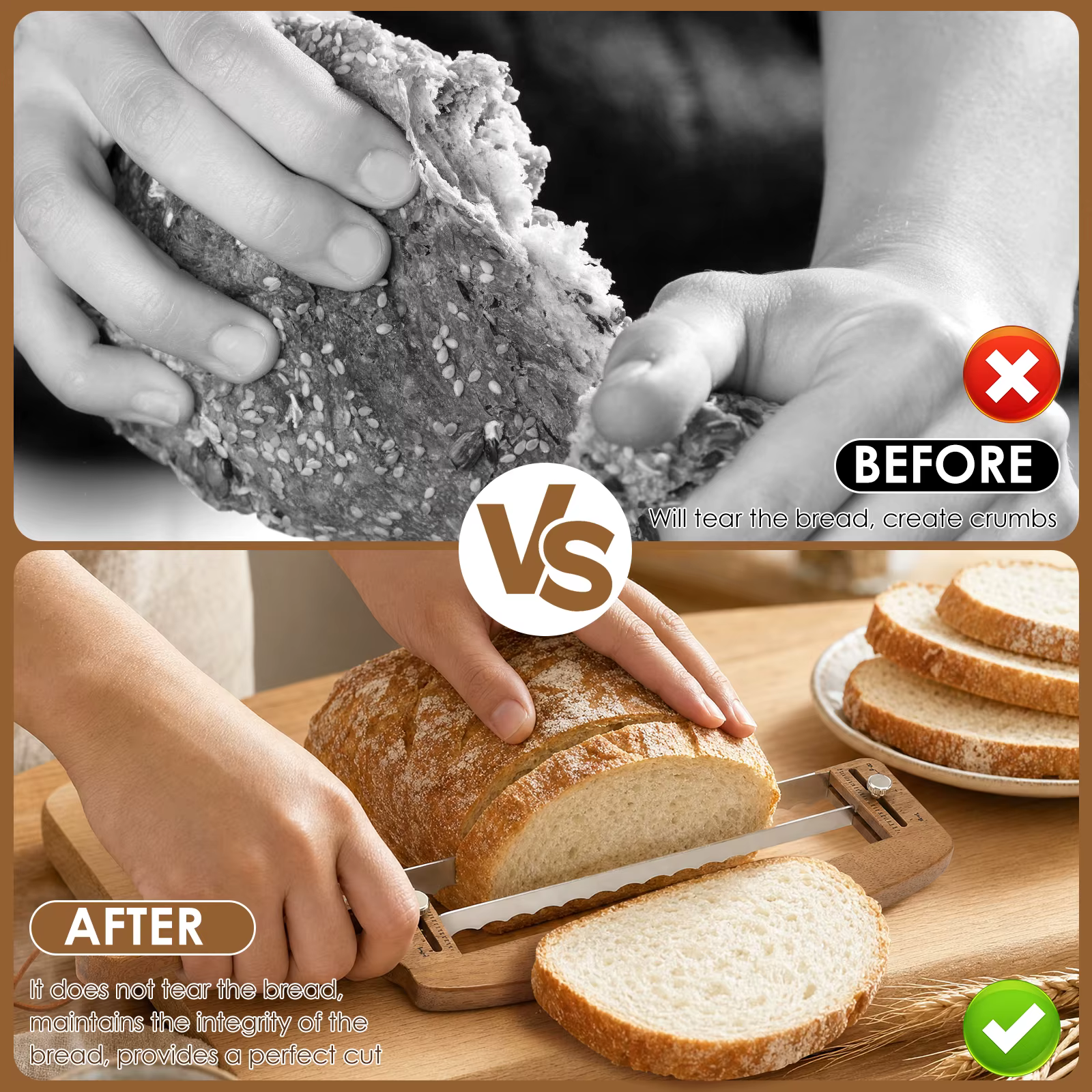 Couteau à pain en bois à épaisseur réglable, couteau manuel pour trancher le pain au levain, outil de découpe pour pains et gâteaux