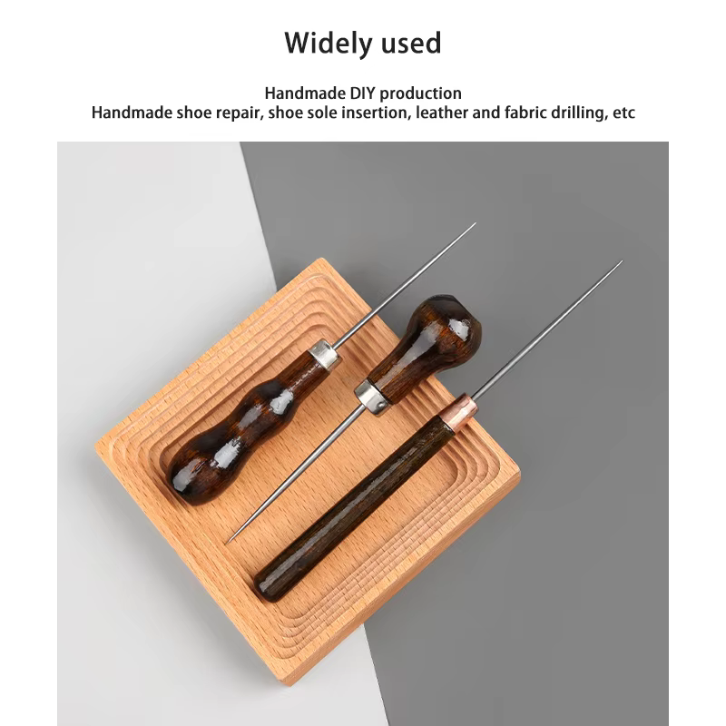 Poinçon professionnel en cuir avec manche en bois