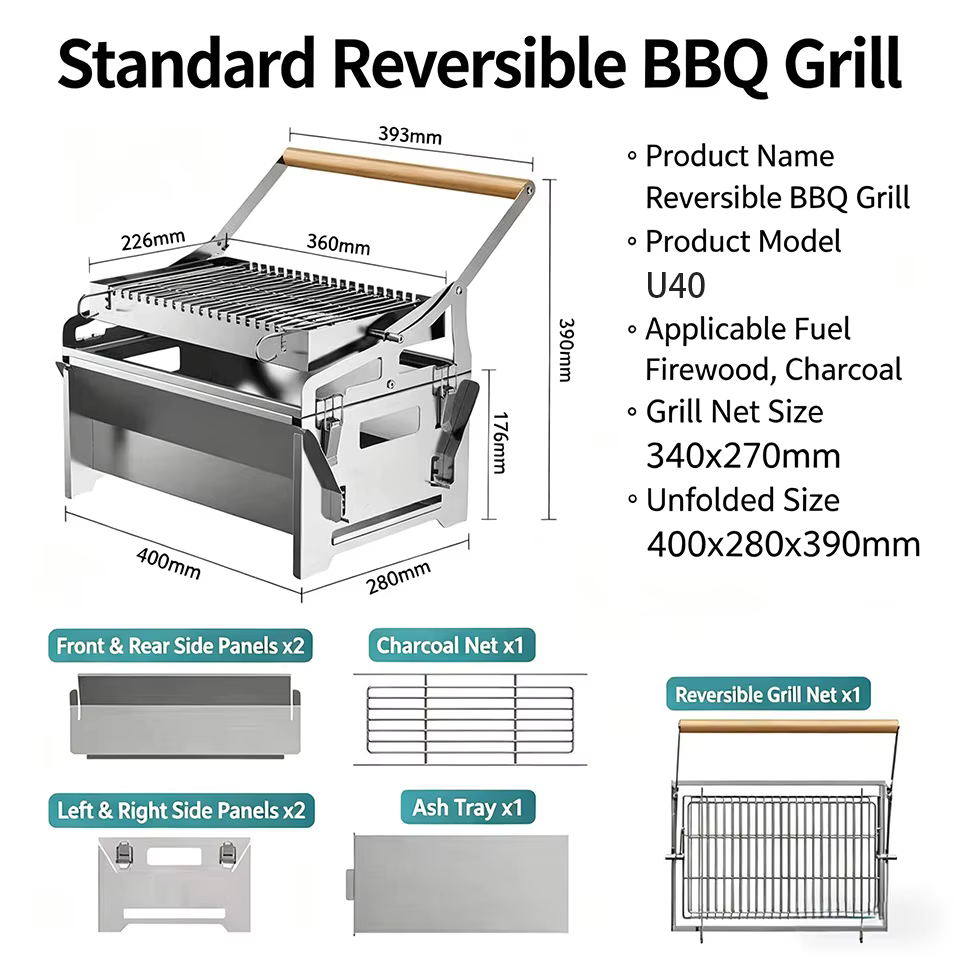 Universel 360 ° Gril à charbon de bois rotatif, multifonctionnel pour le camping en plein air, la maison et la terrasse, gril à charbon de bois portable