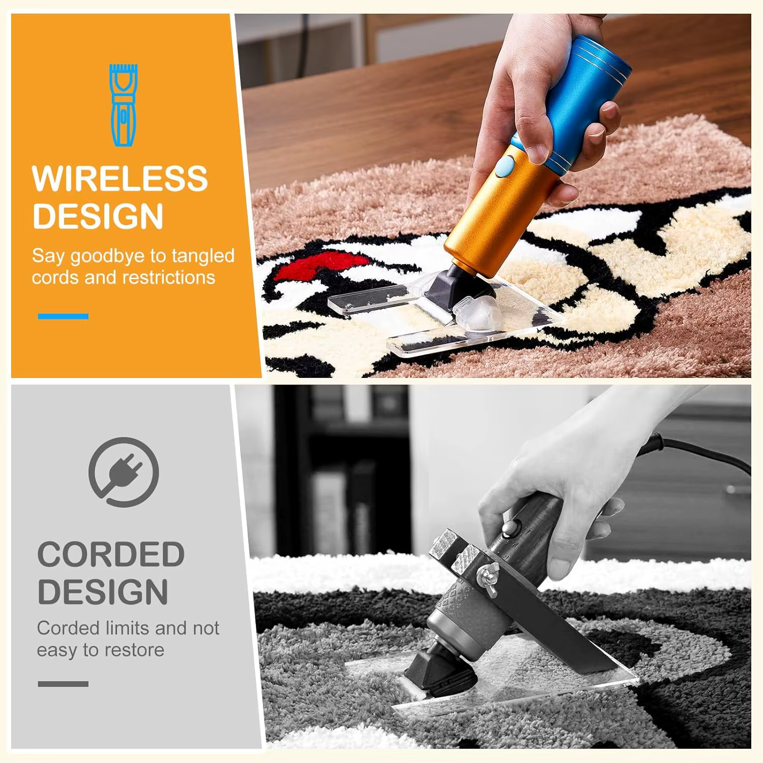 Tondeuse à tapis sans fil avec guide de cisaillement, rasoir à tapis léger, livré avec 1 lame, cisailles à tapis haute puissance 400W