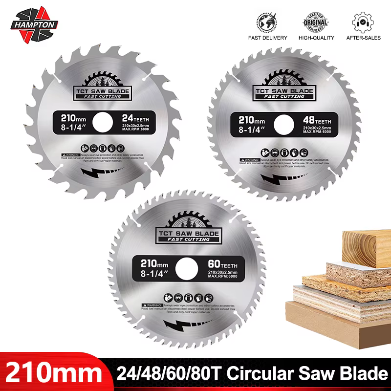 HAMPTON Lame de Scie Circulaire Diamètre 210mm Dents 24T 48T 60T 80T Bois Disque De Coupe Carbure Pointe TCT
