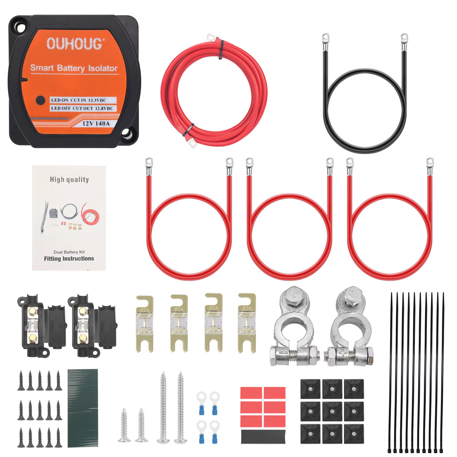 VEVOR Kit de relais de Charge divisé 12V Kit d'isolateur de batterie automatique 12V AMP VSR 110Amp pour voiture camion caravane camping-car Yacht bateaux