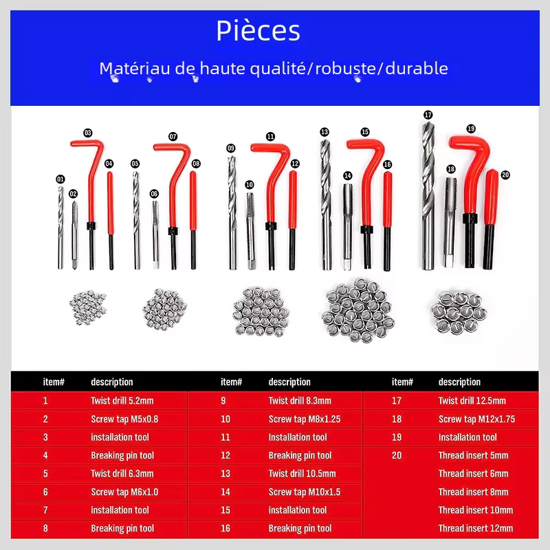 Outil de réparation de filetage M5 M6 M8 M10 M12