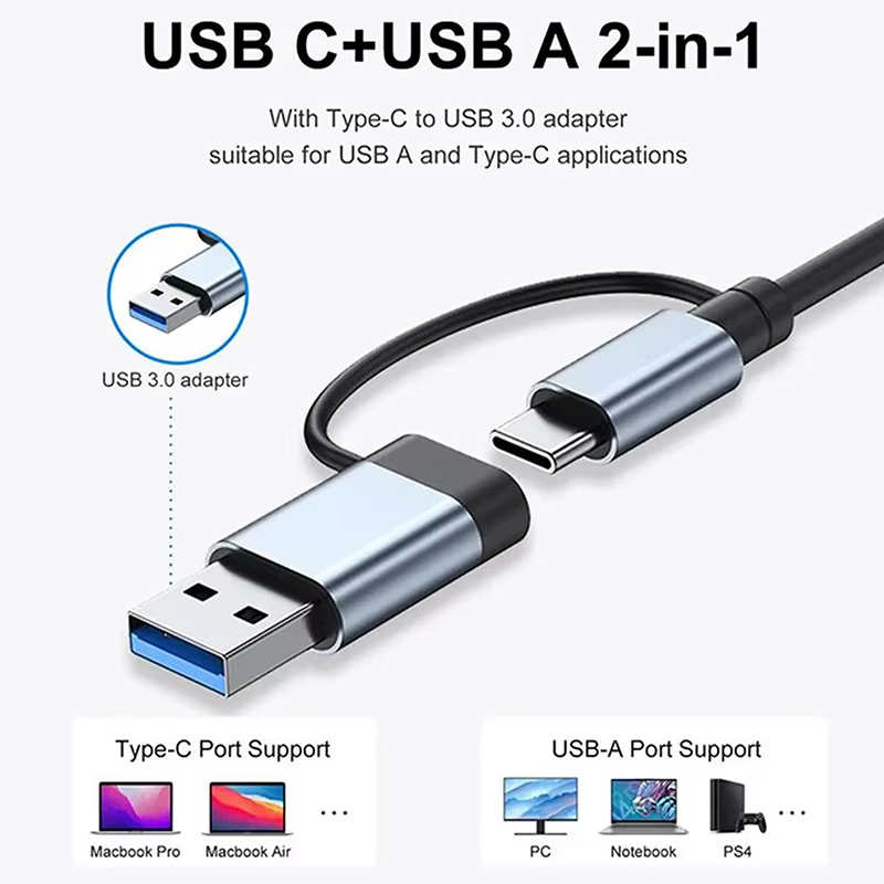 Hub d'extension USB C multifonctionnel 8 en 1 avec 4 connexions USB, port USBC et lecteur de carte TF/SD pour MacBook