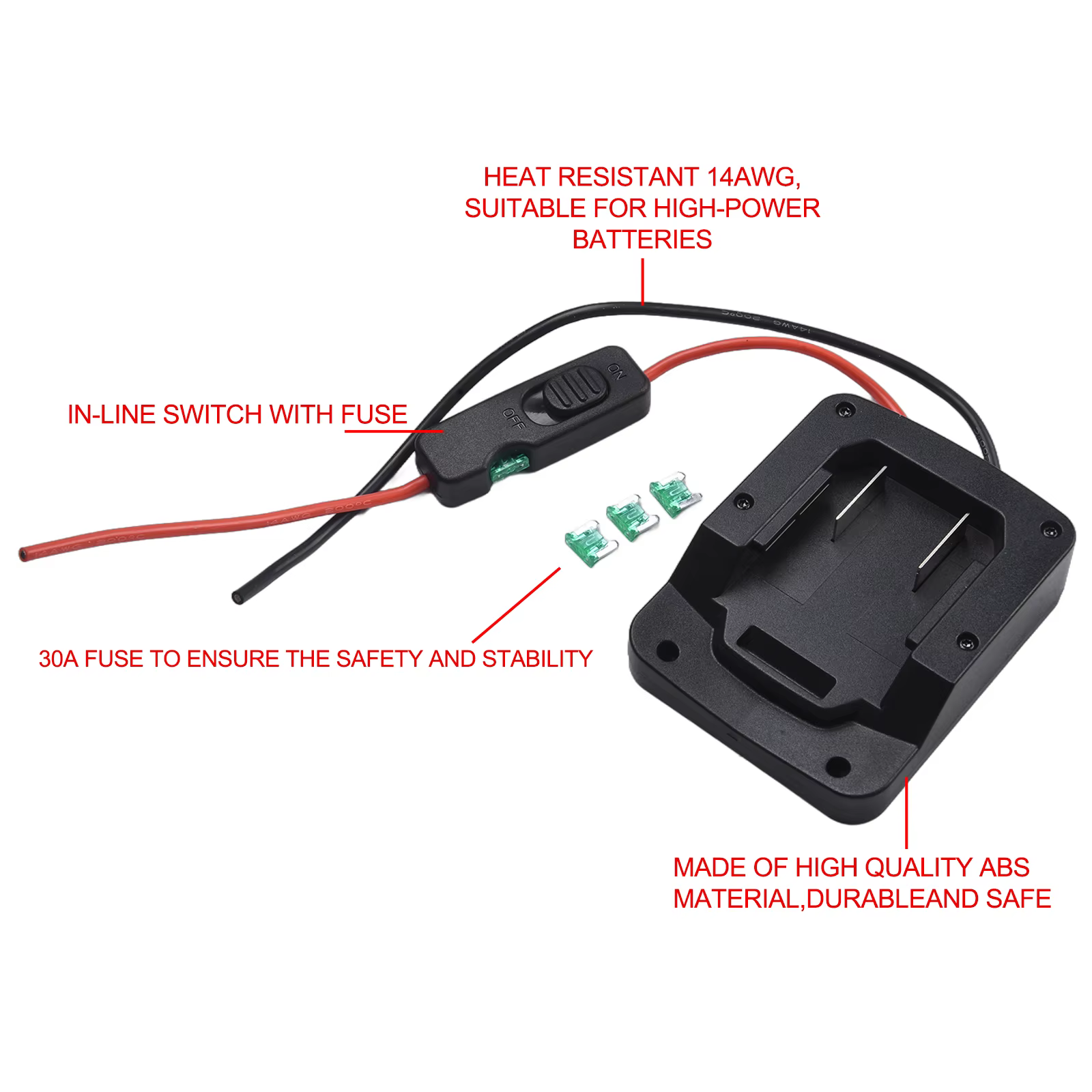 Adaptateur de batterie pour batteries au lithium Parkside X 20V avec fil de cuivre isolé en silicone 14 AWG