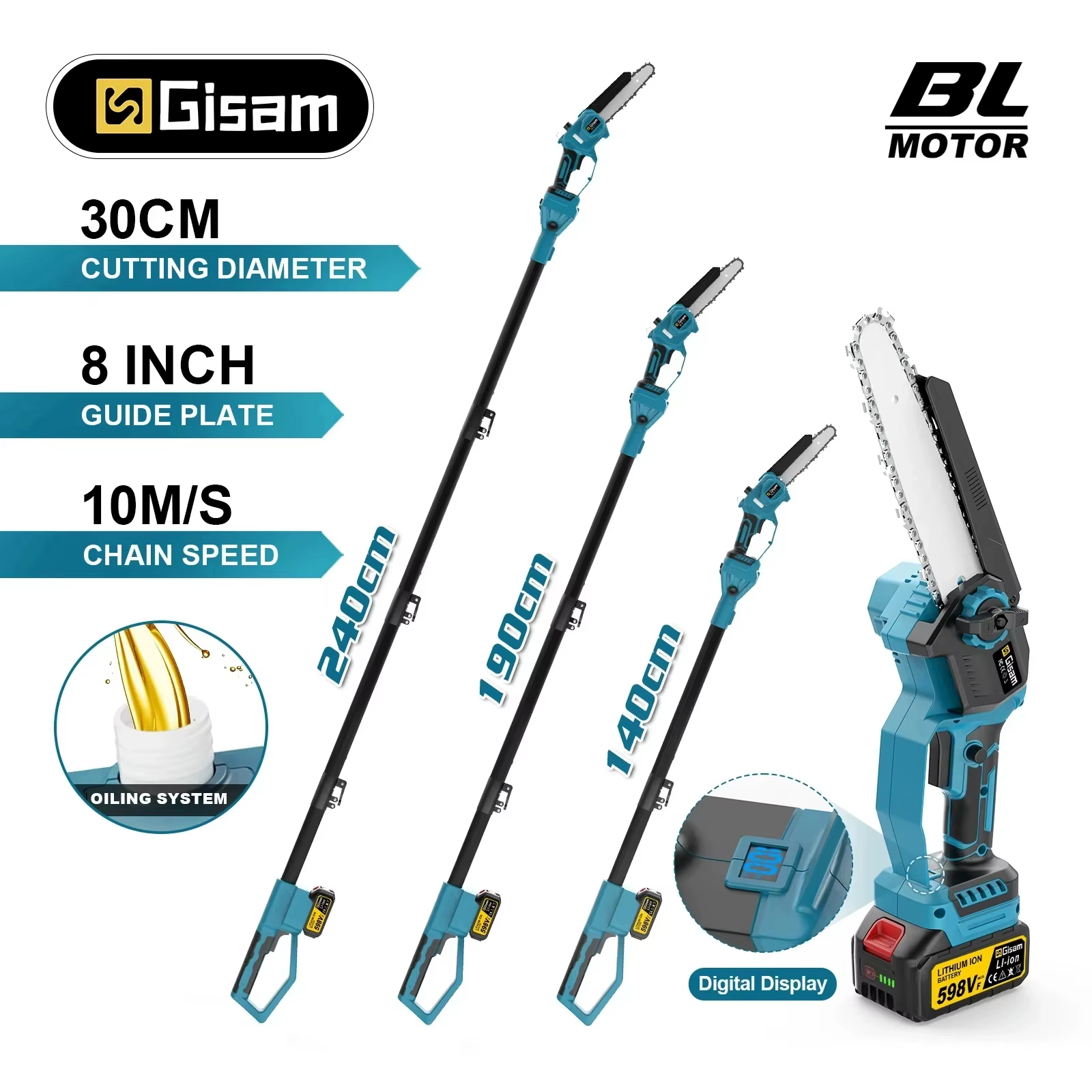 Gami – tronçonneuse électrique à pôle télescopique sans balais de 8 pouces