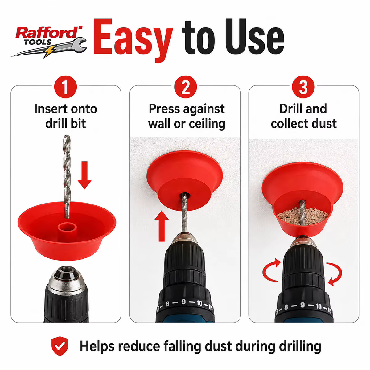 Collecteur de poussière pour perceuse à fixation au plafond Rafford