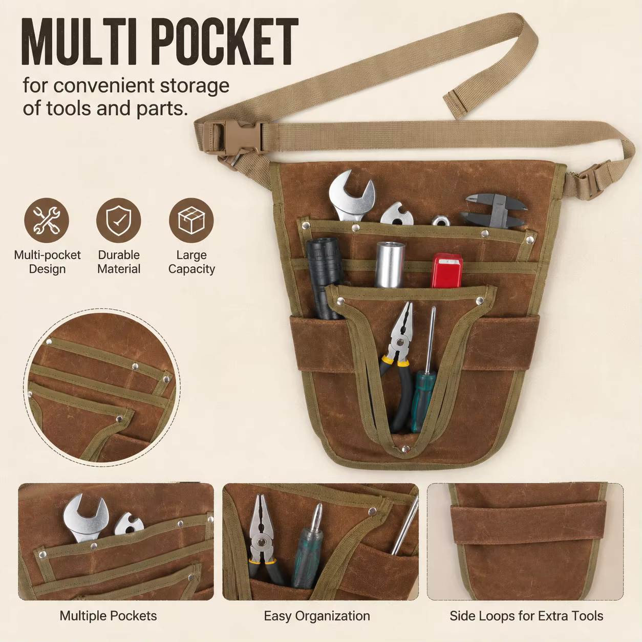 Ceinture porte-outils de jardin en toile robuste avec plusieurs poches, petite pochette pour outils de jardinage en extérieur