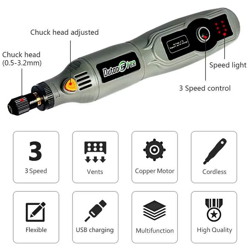 10W USB Mini perceuse sans fil ensemble outil rotatif sans fil Dremel bricolage Mini perceuse stylo de gravure électrique 3 vitesses 9000r-20000r/min