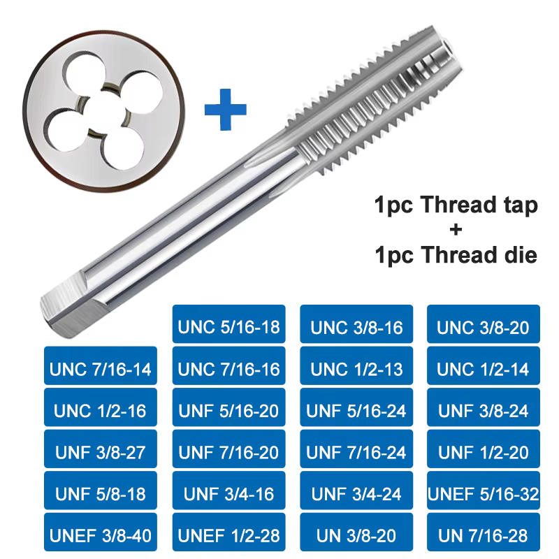 Hampton UNC UNF UNEF UN jeu de tarauds et de matrices à filetage droit 2 pièces foret à taraud manuel HSS 5/16 3/8 7/16 1/2 5/8 3/4-18 20 24 28 40