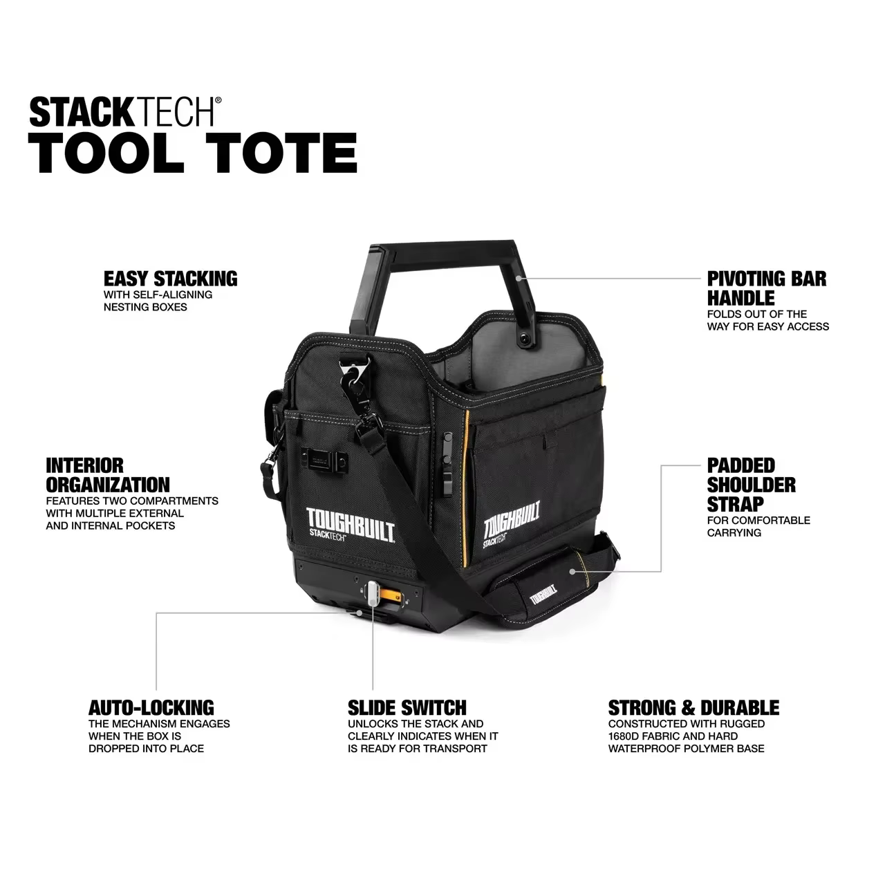 TOUGHBUILT StackTech outil fourre-tout multi-fonctionnel voiture stockage pièces de réparation boîte épaule