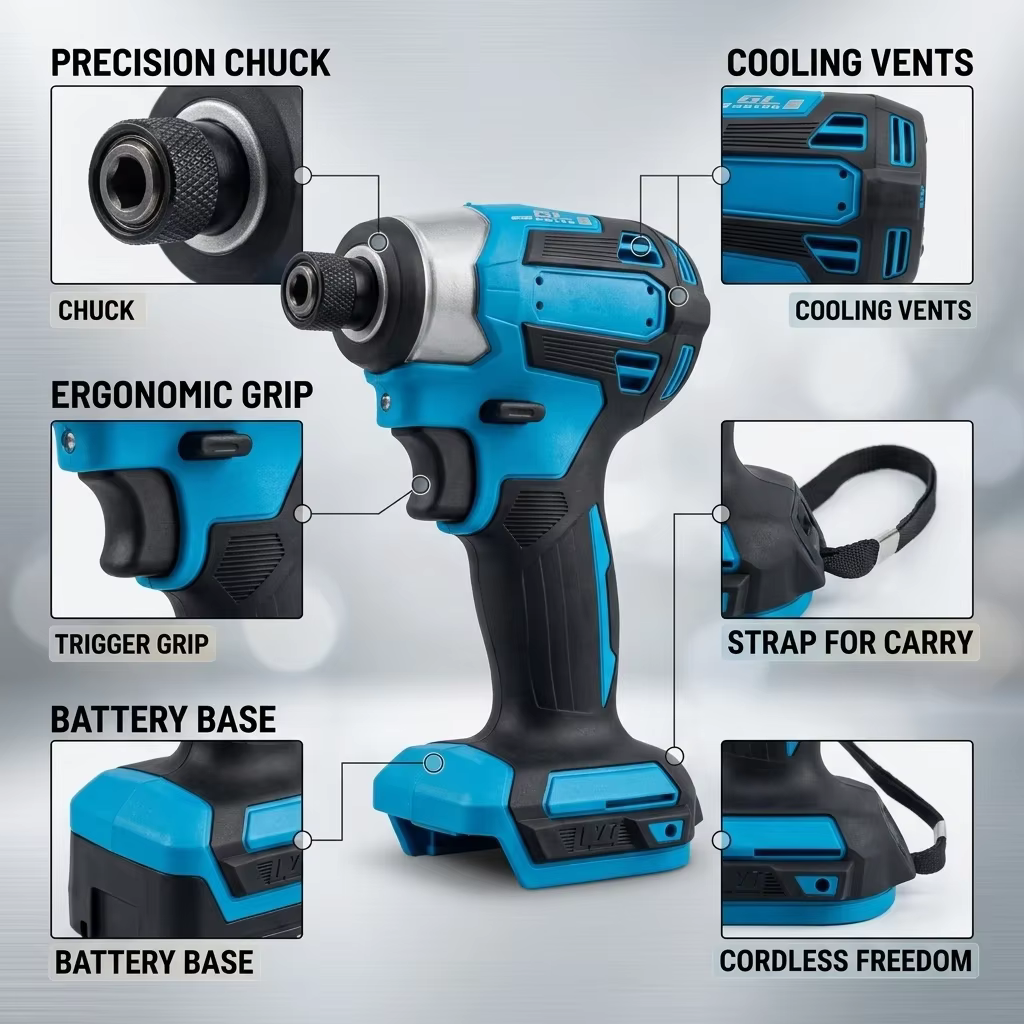 Perceuse à percussion sans fil 18V, outils électriques, tournevis rechargeable, perceuse robuste pour la rénovation et la construction DIY à domicile