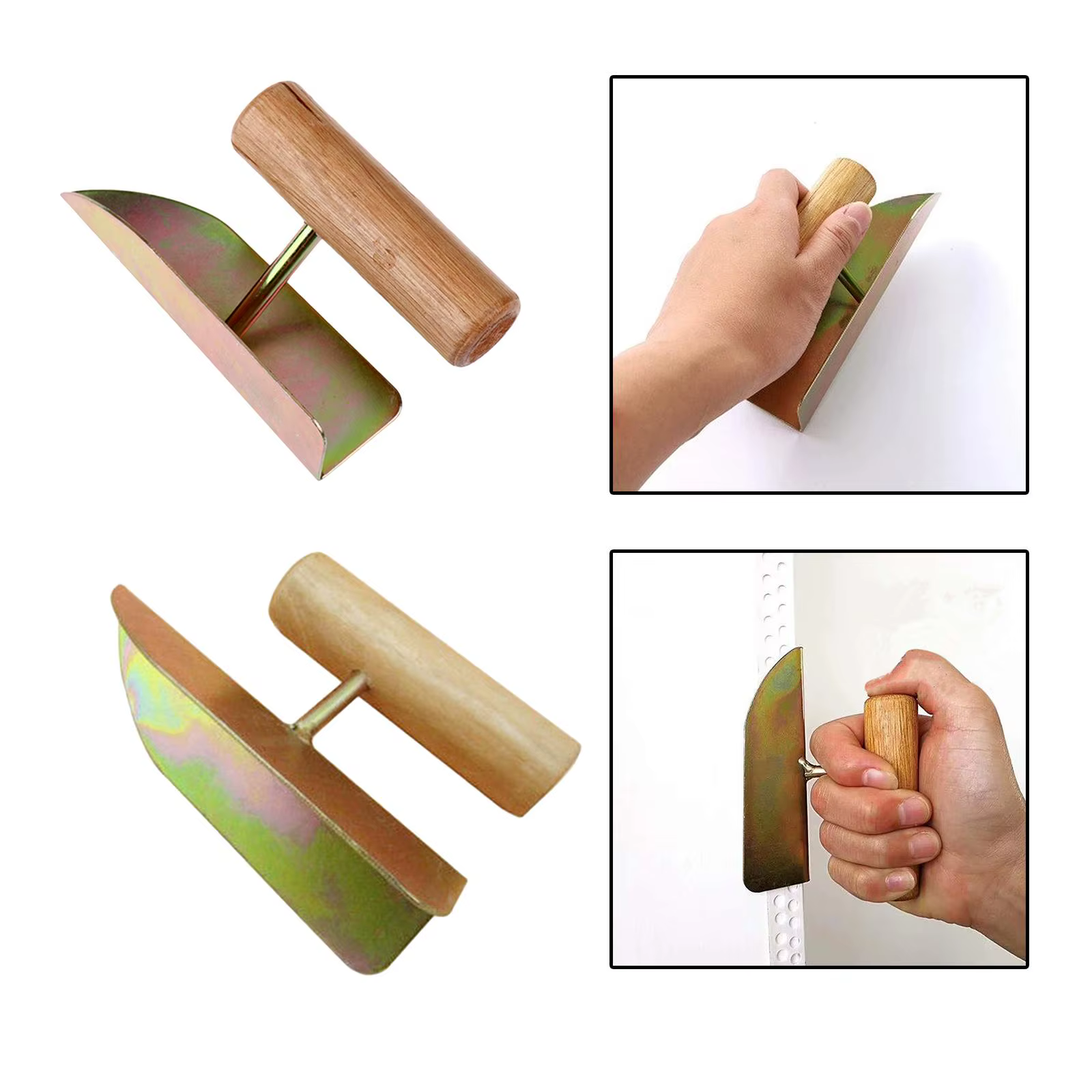 Truelle d'angle pour cloisons sèches avec manche en bois