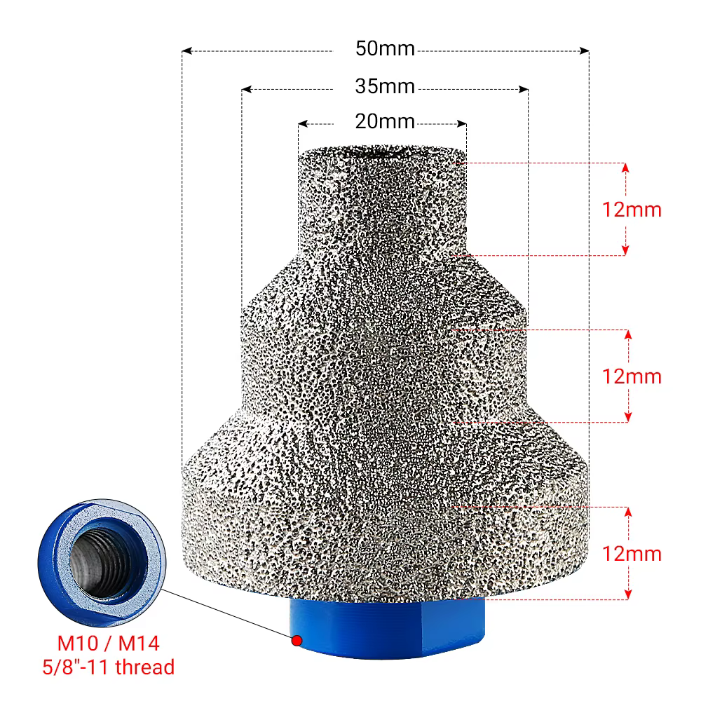 Foret diamanté brasé LOZLIN M14 5/8-11 pour carrelage en porcelaine, céramique, granit, marbre, pierre de quartz – Élargissement et alésage de trous