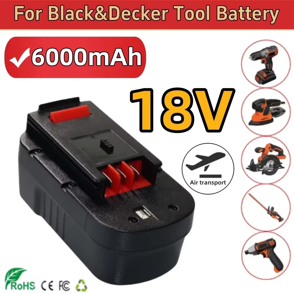 Batterie pour outil électrique 18V 6000mAh, pour Black & Decker A18 A1718 A18NH HPB18 HPB18-OPE FS1800CS FS1800D FS1800D-2 FS1800ID