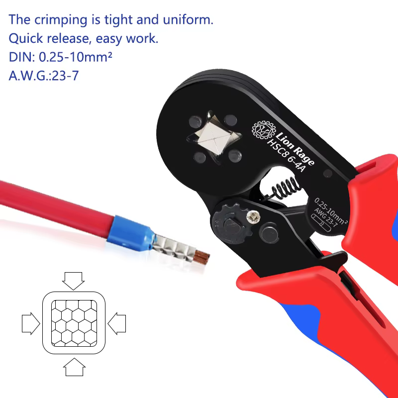 Outil de sertissage HSC8 6-4 0.25-10mm pour bornes tubulaires de virole 2 23-7AWG jeu de pinces à sertir